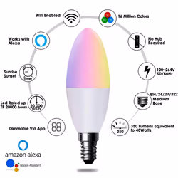 Smart WiFi E14 LED Candle Bulb 4.5W, RGB+W+WW, Dimmable