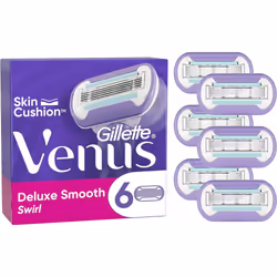 Gillette Venus Deluxe Smooth Swirl Razor Blades Women, Pack of 6 Razor Blade Refills, Lubrastrip with A Touch of Vitamin E
