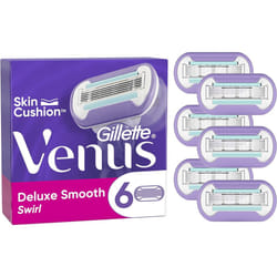 Gillette Venus Deluxe Smooth Swirl Razor Blades Women, Pack of 6 Razor Blade Refills, Lubrastrip with A Touch of Vitamin E