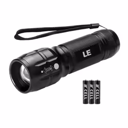 LE Adjustable Focus LED Torch, Super Bright Zoomable Handheld Flashlight, 3 AAA Batteries Included