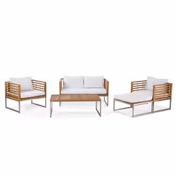 Outdoor Conversation Set - Steel and Acacia - Modern Furniture - BERMUDA