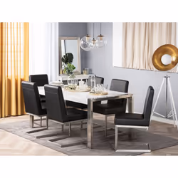 Luxury Stainless Steel White High Gloss Banded Dining Table - ARCTIC I