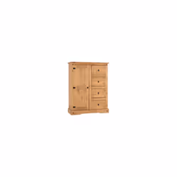 Seconique Corona 1 Door 4 Drawer Low Wardrobe Distressed Waxed Pine