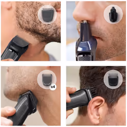 Philips 7-in-1 All-In-One Trimmer, Series 3000 Grooming Kit for Beard & Hair with 7 Attachments, Including Nose Trimmer, Self-Sharpening Bla