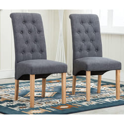 MCC Set of 2 Linen Fabric Dining Chairs Roll Top Scroll High Back For Home & Commercial Restaurants - Grey