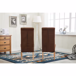 MCC Set of 2 Linen Fabric Dining Chairs Roll Top Scroll High Back For Home & Commercial Restaurants - Brown
