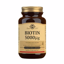 Solgar Biotin 5000 mcg Vegetable Capsules - High Strength Formula - Supports Hair Growth, Glowing Skin - Pack of 50