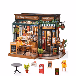 Robotime DIY Miniature House Kit Tipsy Restaurant Miniature for Adult
