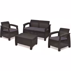 Keter Corfu Outdoor 4 Seater Rattan Garden Table & Chairs Set