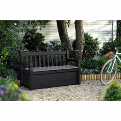 Keter Eden Bench Outdoor Storage Box Garden Furniture, Graphite and Grey, 132.5L x 75W x 18.5H cm