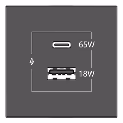 Kramer Electronics MC–C65W/A18W(B), Black, Screwless, Any brand, Matte, 2x USB, Faceplate