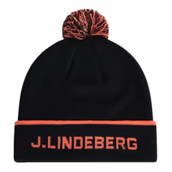 J.Lindeberg Mens Stripe Jacquard Warm Golf Beanie Bobble Hat - One Size, Black