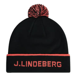 J.Lindeberg Mens Stripe Jacquard Warm Golf Beanie Bobble Hat - One Size, Black