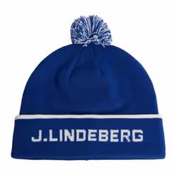 J.Lindeberg Mens Stripe Jacquard Warm Golf Beanie Bobble Hat - One Size, Sodalite Blue