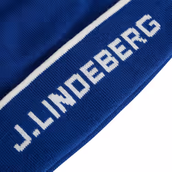 J.Lindeberg Mens Stripe Jacquard Warm Golf Beanie Bobble Hat - One Size, Sodalite Blue