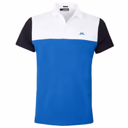 J.Lindeberg Mens Keenan Colourblock Moisture Wicking Stretch Golf Polo Shirt - XL, Nautical Blue
