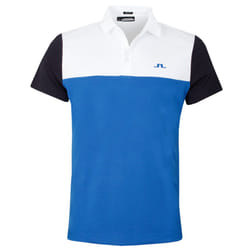 J.Lindeberg Mens Keenan Colourblock Moisture Wicking Stretch Golf Polo Shirt - XL, Nautical Blue