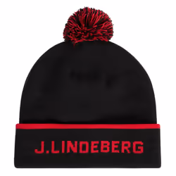 J.Lindeberg Mens Stripe Knitted Pom Contrast Soft Beanie Hat - One Size, Black