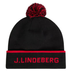 J.Lindeberg Mens Stripe Knitted Pom Contrast Soft Beanie Hat - One Size, Black