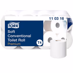 Soft Conventional Toilet Paper Roll White T4, Premium, 3-ply, 8 x 250 sheets, 110316