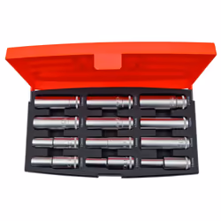 Bahco S1612L Deep Socket Set 1/2 Inch Drive 12 Pieces, Orange/Black