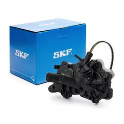 SKF VKPA 81341 Water pump 28 with gaskets/seals with belt, Thermostat fitted in water pump Plastic with housing VOLKSWAGEN: Polo V Hatchback