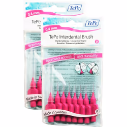 TePe Interdental Brushes 0.4mm Pink - 2 Packets of 8 (16 Brushes)