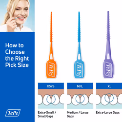 TEPE Dental Floss Picks  Tooth Picks Flossers  Floss Sticks  EasyPicks M/L  Blue  12 Pk