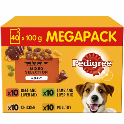 40 x 100g Pedigree Adult Wet Dog Food Pouches Mixed Selection in Jelly