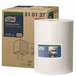 Tork 510137 Tork Cleaning Cloth / 1 Ply Multipurpose Disposable Cotton Towel Suitable for W1, W2 and W3 Wipers Systems / Whit ...