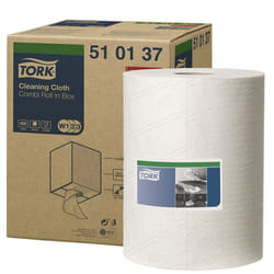 Tork 510137 Tork Cleaning Cloth / 1 Ply Multipurpose Disposable Cotton Towel Suitable for W1, W2 and W3 Wipers Systems / White / 1 x 152m / Ã 25cm