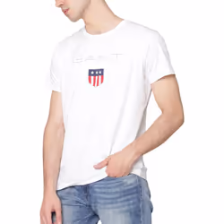 Gant Mens T Shirt Original Shield Crew Neck Pullover Soft Cotton Summer Tee - White, L