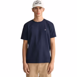 Gant Mens Crew Regular Fit Short Sleeve T-Shirts - Navy, S