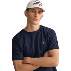 Gant Mens Crew Regular Fit Short Sleeve T-Shirts - Navy, S