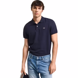 Gant Mens Regular Fit Short Sleeve Shield Pique Polo - EVENING BLUE, S