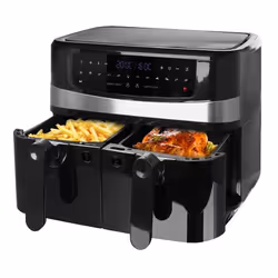 Emerio AF-126672, Hot air fryer, 9 L, Double, Black, Silver, Buttons, Stand-alone
