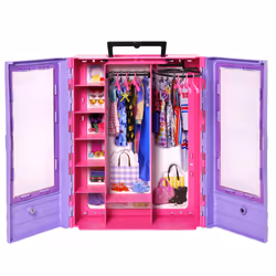 Barbie Fashionistas Ultimate Closet and Doll, One Blonde Barbie Doll with 3 Barbie Outfits, 6 Barbie Hangers and 15 Doll Accessories, Toys for Ages 3