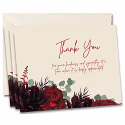 Funeral Thank You Cards - Sympathy Bereavement Thank You Cards With Envelopes - Message Inside (50  Red Floral)