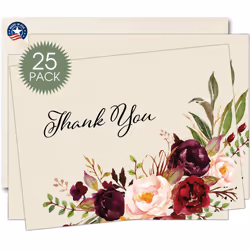 MPC Brands Funeral Thank You Cards - Sympathy Bereavement Thank You Cards With Envelopes - Message Inside 25  Rose