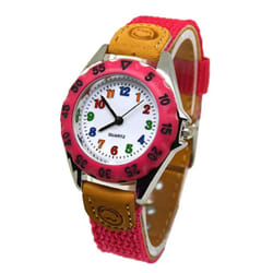 Boys Girls Quartz Watch Kids Childrens Fabric Strap Student Wristwatch - Rose red
