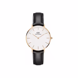 Daniel Wellington DW00100174 Black Leather Watch Steel Pink Gold Woman