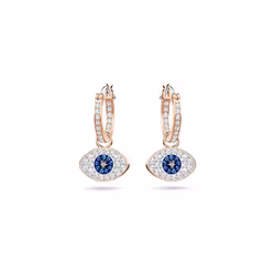 Swarovski Symbolic earrings, Evil eye, Blue, Rose gold-tone plated