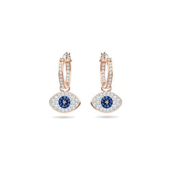 Swarovski Symbolic earrings, Evil eye, Blue, Rose gold-tone plated