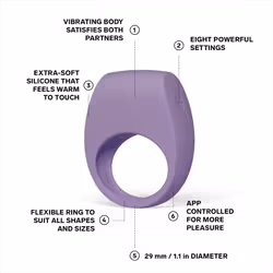 LELO TOR 3 Vibrating Penis Ring Cock Ring App Connected Adult Toy For Man and Woman With 8 Pleasure Settings For Enhanced Sensation, Bas - Violet Dusk
