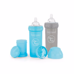 Newborn Anti-Colic Baby Bottle Set with Milk Powder Container and Mixer - 9 Piece | 4 x Milk Bottles - 2 x Pacifier - 2 x Teat - 1 x Bottle Brush |