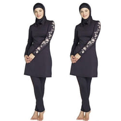 Muslim Lady Modesty Swimwear Swimsuit Full Cover Islamic Beachwear Arab Burkini - black, XL