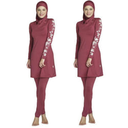 Muslim Lady Modesty Swimwear Swimsuit Full Cover Islamic Beachwear Arab Burkini - red, 3XL