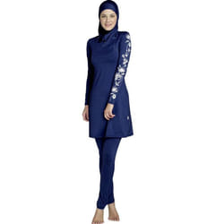 Muslim Lady Modesty Swimwear Swimsuit Full Cover Islamic Beachwear Arab Burkini - blue, 3XL