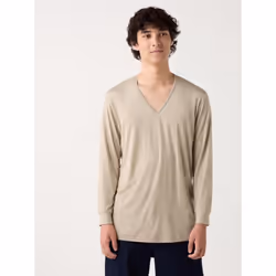 Uniqlo Japan HeaTTech V Neck T 9 4 sleeVes - 32 BEIGE/XL
