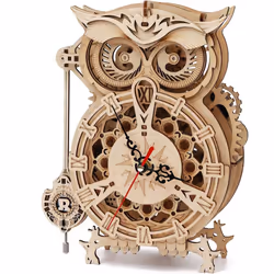 Robotime 3D Wooden Puzzle Owl Alarm Clock Model Kits for Adults Gift